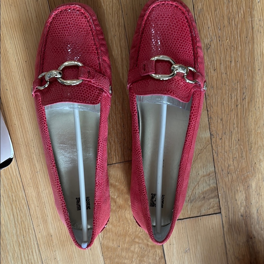 Stylish Red Loafers with Gold Accents